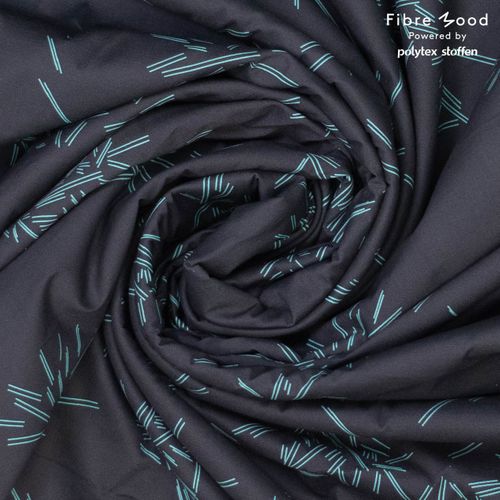 Zwarte rekbare katoen met muntkleurige streepjes uit 'Fibre Mood 17' Olly
